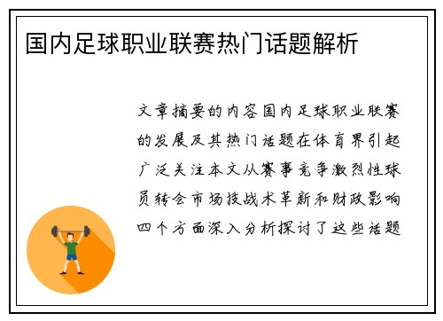 国内足球职业联赛热门话题解析
