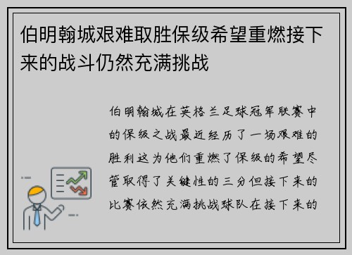 伯明翰城艰难取胜保级希望重燃接下来的战斗仍然充满挑战